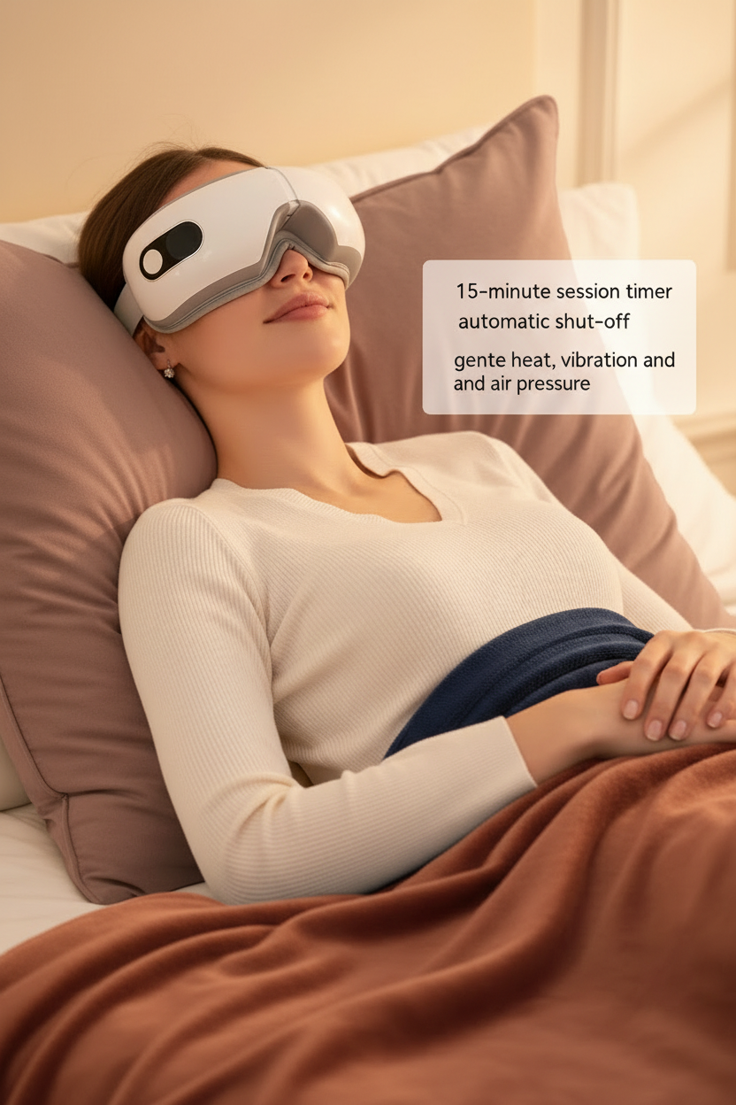 Eye massager lifestyle image with corrected timer information