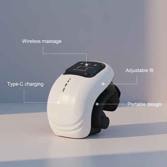 Heat and vibration knee massager with wireless use, adjustable fit, Type-C charging and portable design