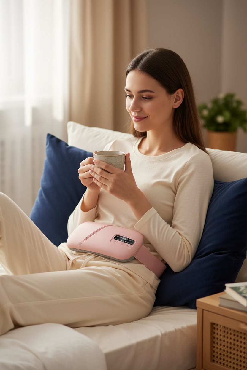 Pink heating pad in a cosy bedroom