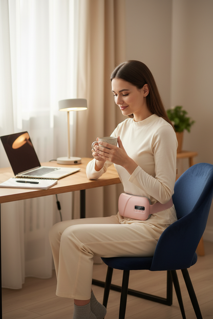 Pink heating pad in a cosy home office